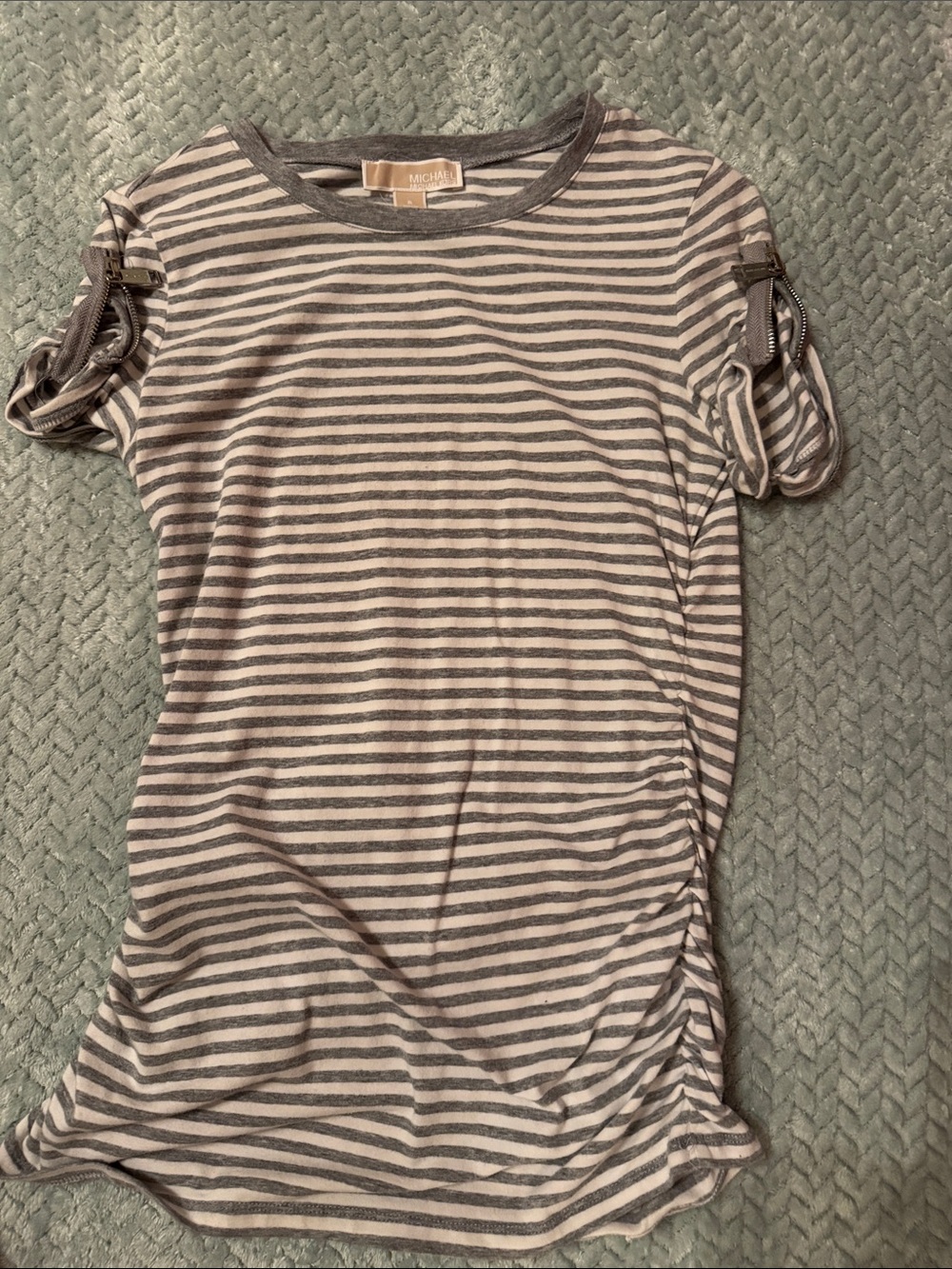 MICHAEL Michael Kors Gray & White Striped Short Sleeve Tie-Sleeve Top